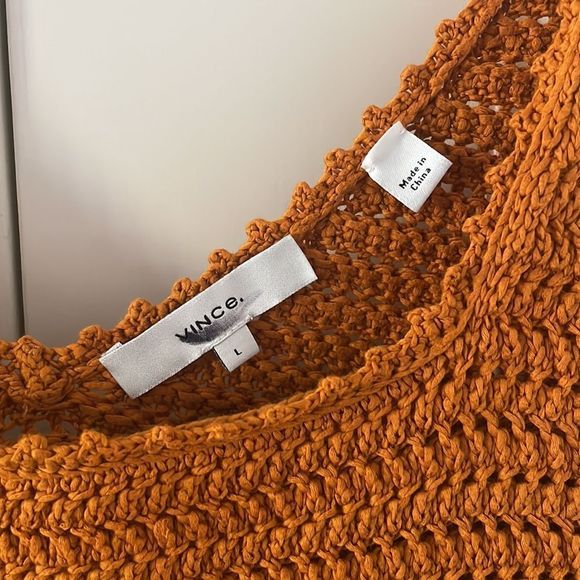 Vince. Crochet square neck tank in burnt orange large - Picture 8 of 11